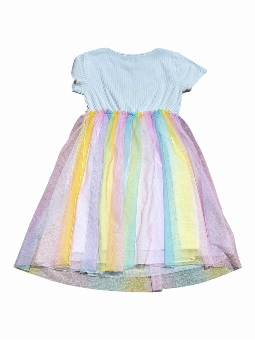 Wonder Nation White Top Pastel Rainbow Tulle Skirt Dress Size Medium (7/8) - Picture 3 of 3